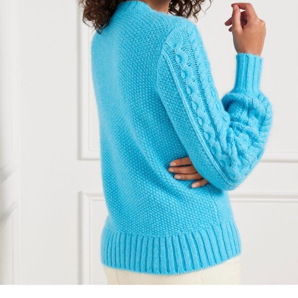 NWOT Talbots Cable Knit Sweater Woman's Plus 2X Balloon Sleeves Blue Crewneck - Picture 9 of 11